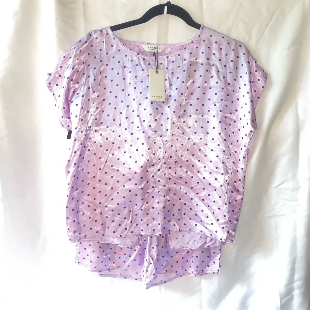 Silky smooth purple polka dot pj set